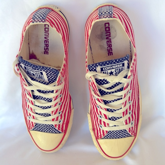 Pre- Loved Converse All Star Red White Stripe Stars USA Flag Low Top Sneakers - Picture 3 of 11